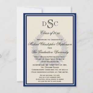 Invitation Monogramme de la Marine Laurier Classique Diplômé 