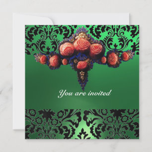 INVITATION MONOGRAMME DE LA ROSE ROSE ET DU GEM DE DAMASK