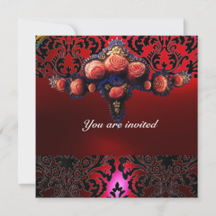 INVITATION MONOGRAMME DE LA ROSE ROSE ET DU GEM DE DAMASK