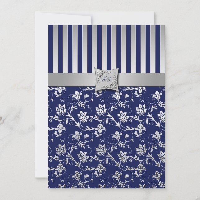 Invitation Monogramme de la Vigne Florale Marine e (Devant)