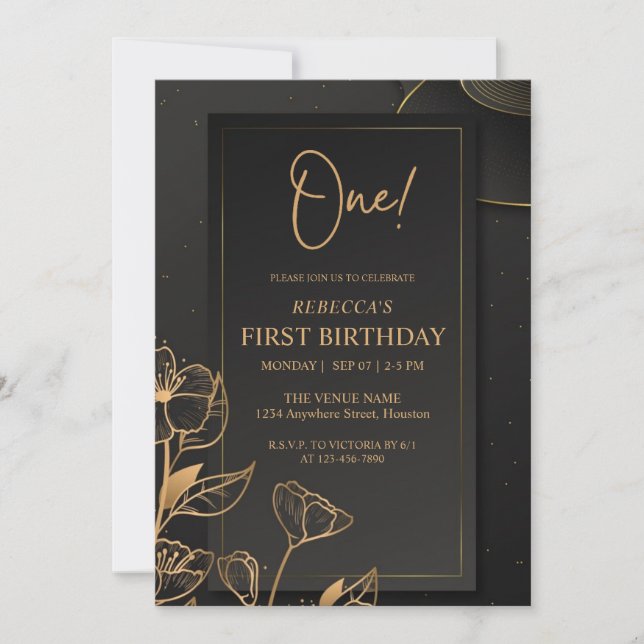 Invitation Monogramme De Luxe Personnalisé Noir Et Or (Devant)