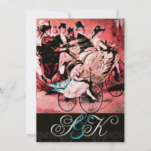 INVITATION MONOGRAMME DE MARIAGE DAMASK BLACK WHITE RED BICYC