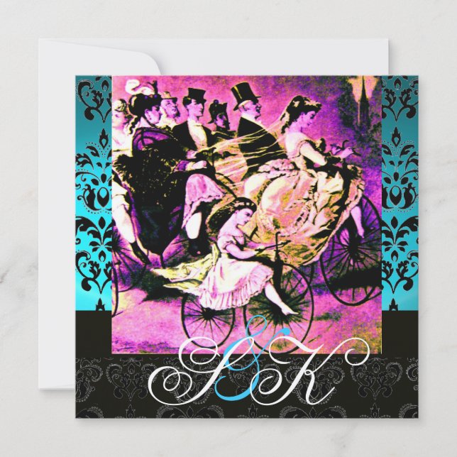 INVITATION MONOGRAMME DE MARIAGE DAMASK ROSE NOIR PURPLE (Devant)