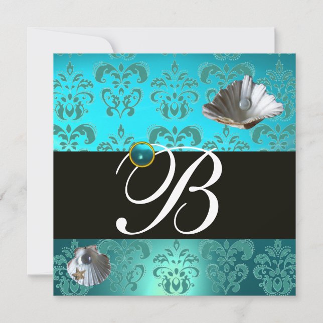 INVITATION MONOGRAMME DE MARIAGE DE LA PLAGE DE DAMASK AQUAMA (Devant)