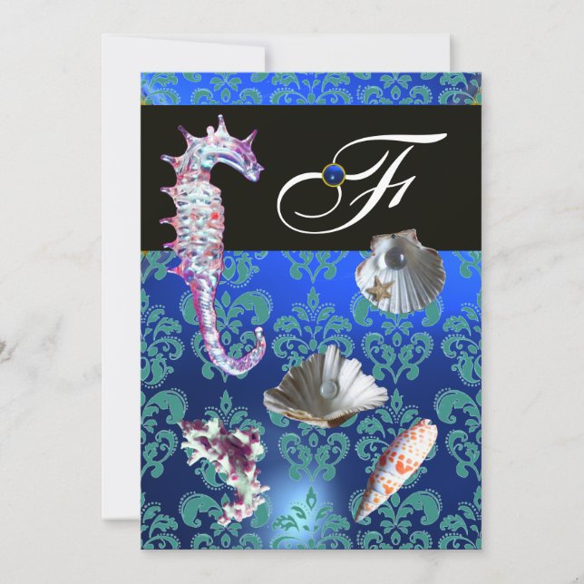INVITATION MONOGRAMME DE MARIAGE DE LA PLAGE DE DAMASK AQUAMA (Devant)