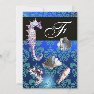 INVITATION MONOGRAMME DE MARIAGE DE LA PLAGE DE DAMASK AQUAMA