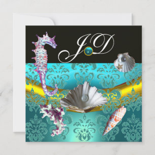 INVITATION MONOGRAMME DE MARIAGE DE LA PLAGE DE DAMASK AQUAMA