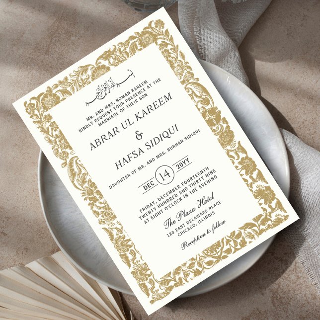 Invitation Monogramme de mariage élégant bordé d'or (Créateur téléchargé)