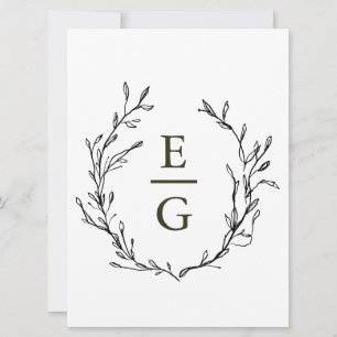 Invitation Monogramme de mariage élégant minimal verdure