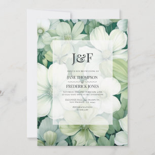 Invitation Monogramme de mariage floral vert sauge et blanc