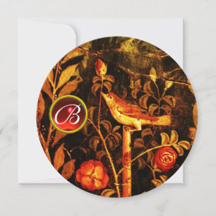 INVITATION MONOGRAMME DE NUIT ET ROSE, JAUNE ROUGE