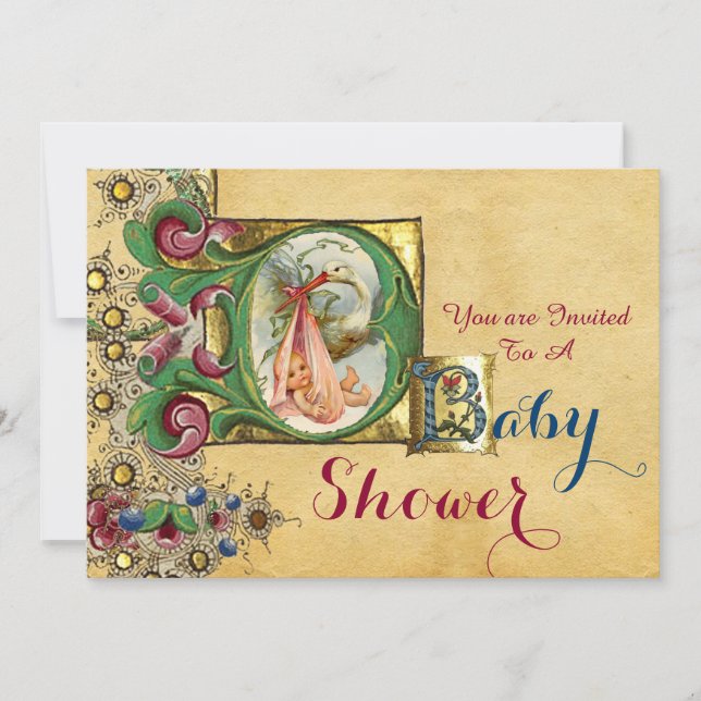 INVITATION MONOGRAMME DE PARCHEMENT FLORAL DU BABY SHOWER DE  (Devant)