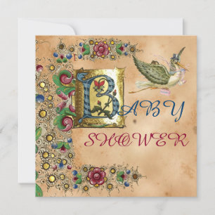 INVITATION MONOGRAMME DE PARCHEMENT FLORAL DU BABY SHOWER DE 