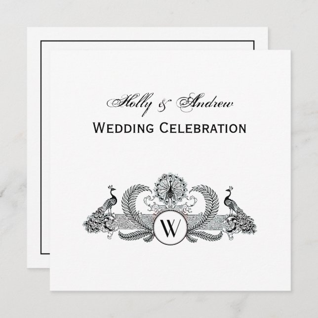 Invitation Monogramme de Peacocks vintages (Devant / Derrière)