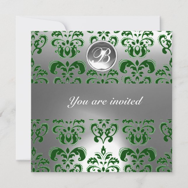 INVITATION MONOGRAMME DE PIERRE GEMME EN DAMAS VERT ET BLANC (Devant)