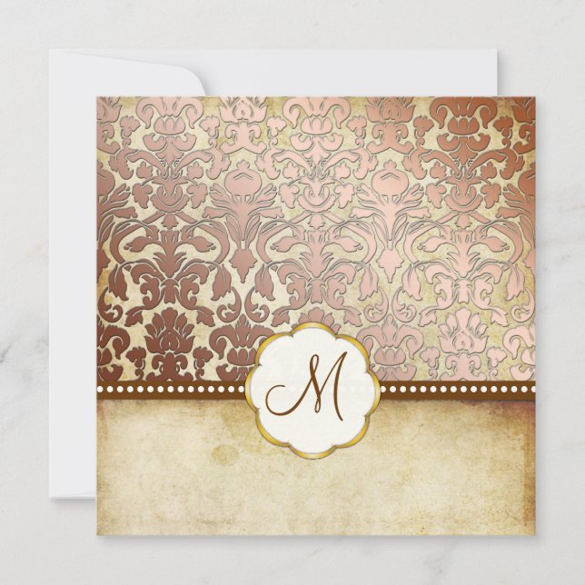 Invitation monogramme de PixDezines vintage damas de flore (Devant)