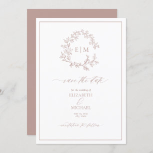 Invitation Monogramme de poitrine feuilletée Rose Dusty Enreg