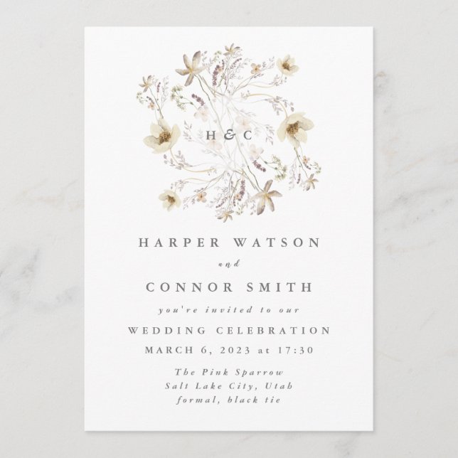 Invitation Monogramme de printemps Élégant Fleur sauvage Flor (Devant)