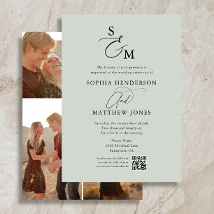 Invitation Monogramme de script élégant 4 Photo Mariage