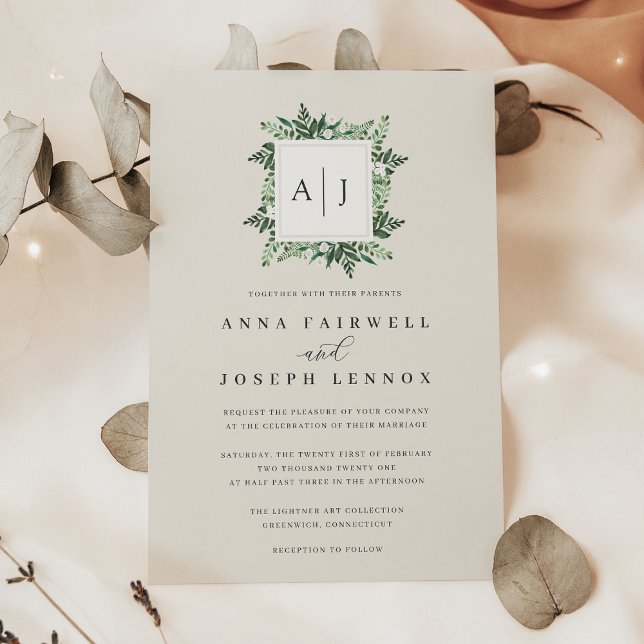 Invitation Monogramme de serre | Mariage botanique vert (Créateur téléchargé)