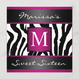 Invitation Monogramme de sweet sixteen de zèbre
