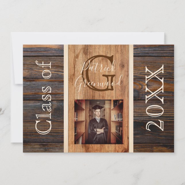 Invitation Monogramme de ton en bois rustique Graduation en b (Devant)