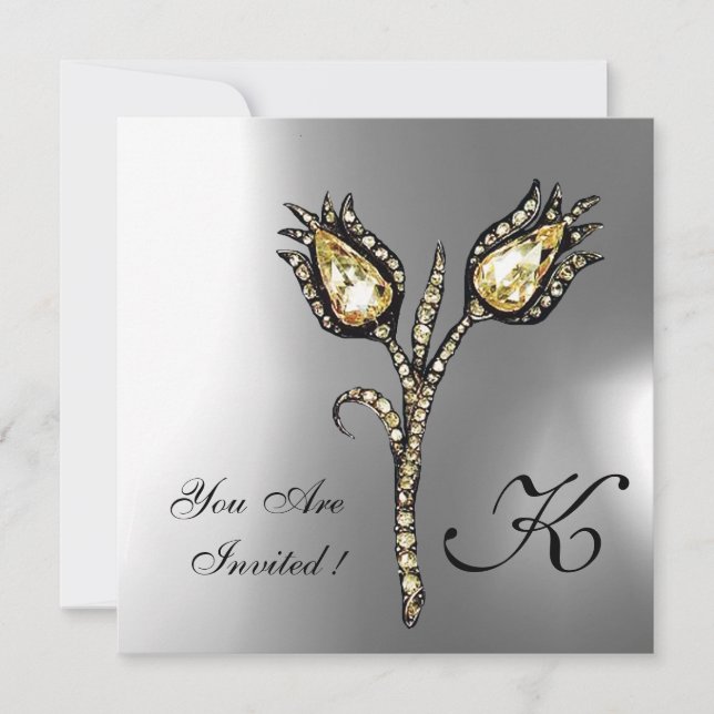 Invitation MONOGRAMME DE TULIPS DE DIAMANT, Pierre blanche gr (Devant)