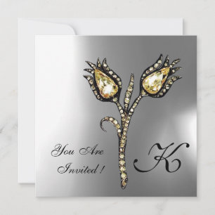 Invitation MONOGRAMME DE TULIPS DE DIAMANT, Pierre blanche gr
