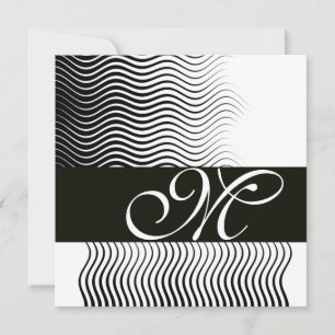 Invitation MONOGRAMME DE VAGUES ÉLÉGANTES, noir et blanc