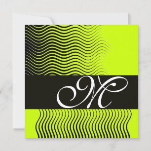 Invitation MONOGRAMME DE VAGUES ÉLÉGANTES, noir et blanc, jau