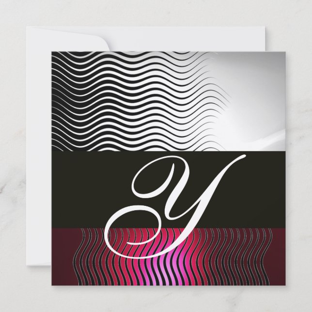 Invitation MONOGRAMME DE VAGUES ÉLÉGANTES, Rouge Or Ruby Bour (Devant)