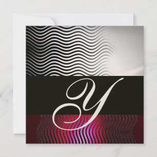 Invitation MONOGRAMME DE VAGUES ÉLÉGANTES, Rouge Or Ruby Bour