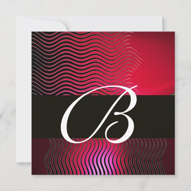 Invitation MONOGRAMME DE VAGUES ÉLÉGANTES, Ruby Rouge Bourgog (Devant)