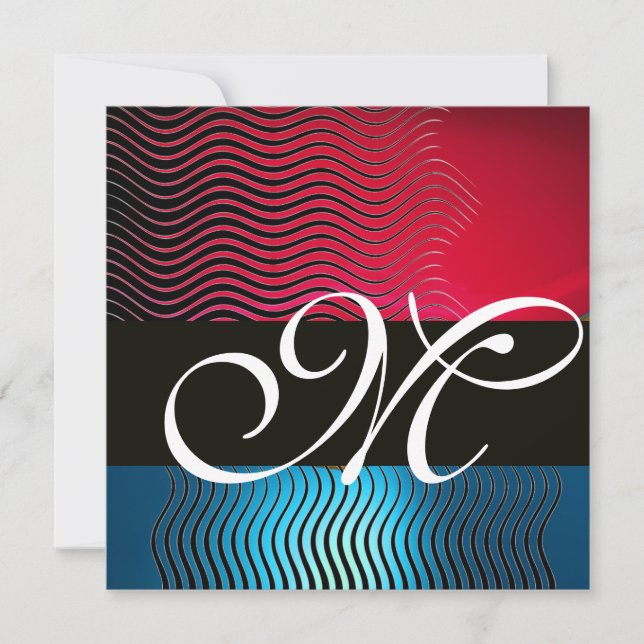 Invitation MONOGRAMME DE VAGUES ÉLÉGANTES, Sapphire Bleu, Bou (Devant)