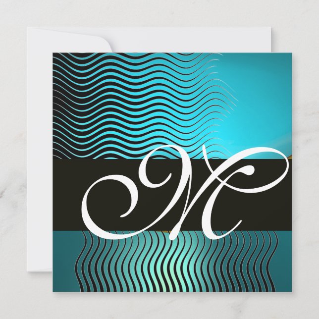 Invitation MONOGRAMME DE VAGUES ÉLÉGANTES, turquase bleu aqua (Devant)