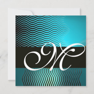Invitation MONOGRAMME DE VAGUES ÉLÉGANTES, turquase bleu aqua