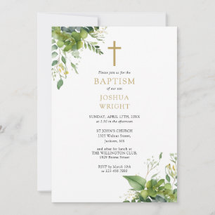 Invitation Monogramme de verdure d'eucalyptus baptême
