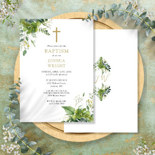 Invitation Monogramme de verdure d'eucalyptus Baptême