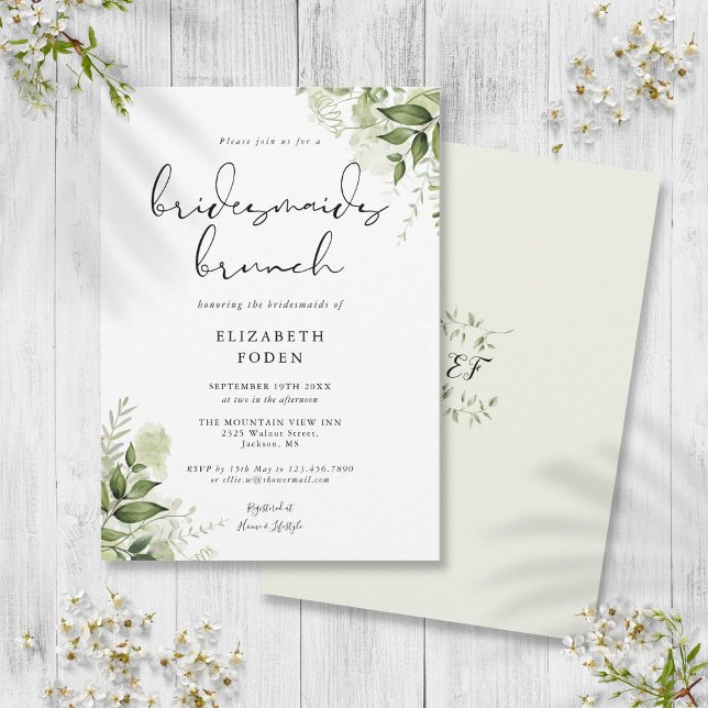 Invitation Monogramme de verdure rustique Bridesmaids Brunch (Rustic Greenery Monogram Bridesmaids Brunch Invitation)