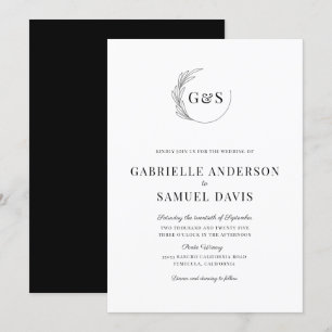 Invitation Monogramme demi-couronne Mariage noir et blanc min