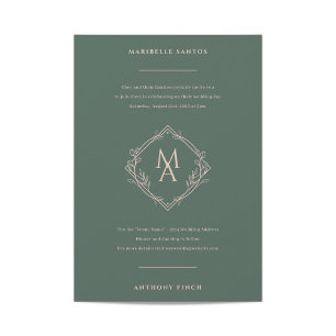Invitation Monogramme diamant avec fleurs en Mariage À feuill