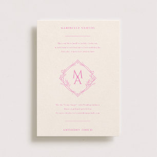 Invitation Monogramme diamant avec fleurs en Mariage rose
