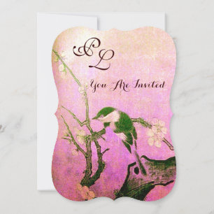 Invitation MONOGRAMME D'OISEAU DE PRINTEMPS Fuchsia rose Brow