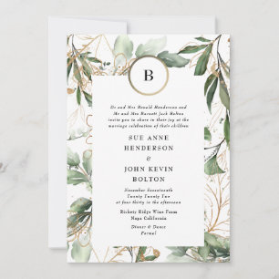 Invitation Monogramme d'or Botanique Eucalyptus Verdure Moss