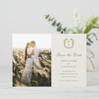 Invitation Monogramme d'or classique Photo Enregistrer le Mar
