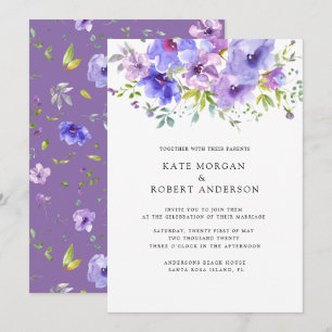 Invitation monogramme double aquarelle jardin violet