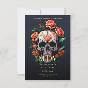 Invitation Monogramme du crâne floral Mariage d'Halloween