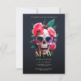 Invitation Monogramme du crâne floral Mariage d'Halloween