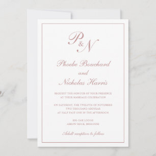 Invitation Monogramme Elegant Dusty Rose Tout en un Mariage
