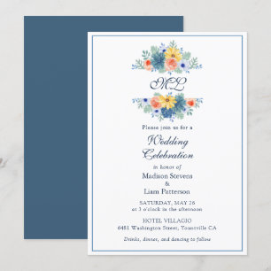 Invitation Monogramme Élégant Floral Succulent Macaron Mariag